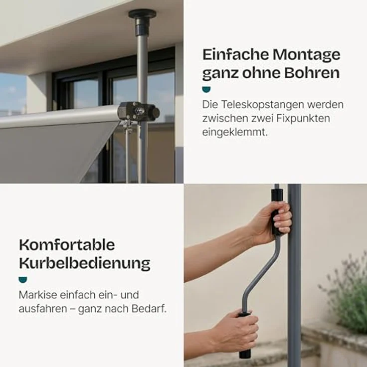 Pro.tec - Klemmmarkise 300x120x200-300cm ohne Bohren Mittelgrau – Bild 5