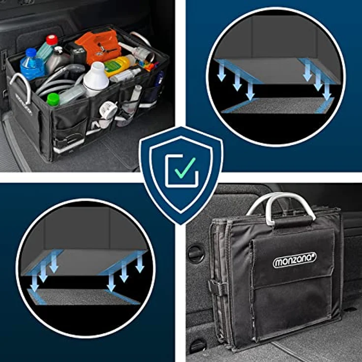 MONZANA® Kofferraum Organizer Deckel 63L Isolierfolie Trennwände Wasserdicht Faltbar MDF Wände rutschfest Kofferraumtasche Kofferraumbox Auto Schwarz – Bild 2