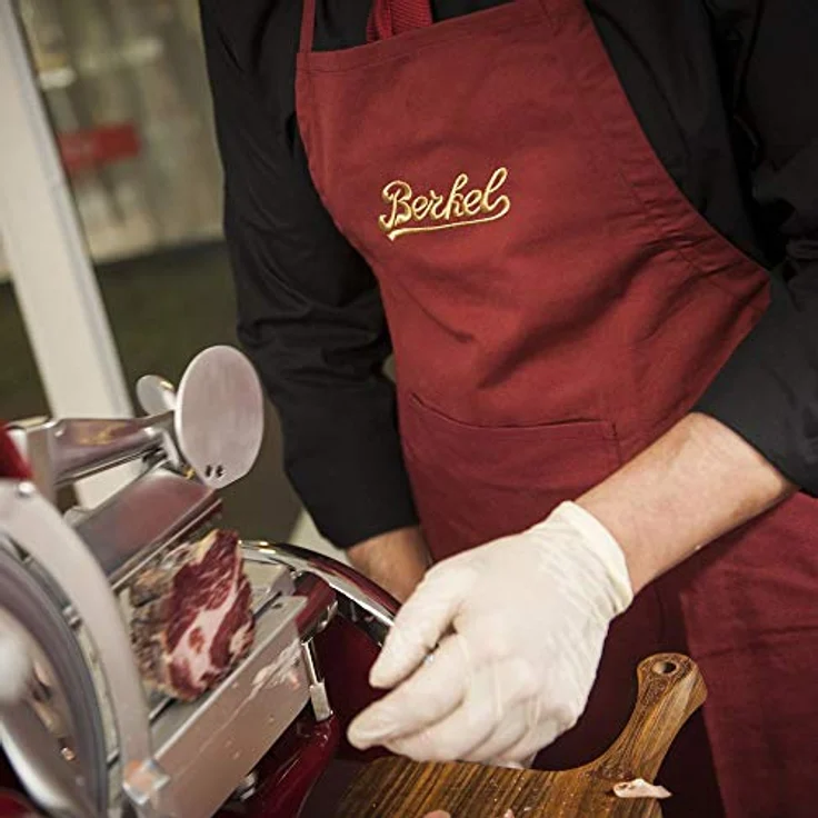 Berkel Kochschürze, rote Baumwollschürze mit goldfarbener Logostickerei – Bild 2