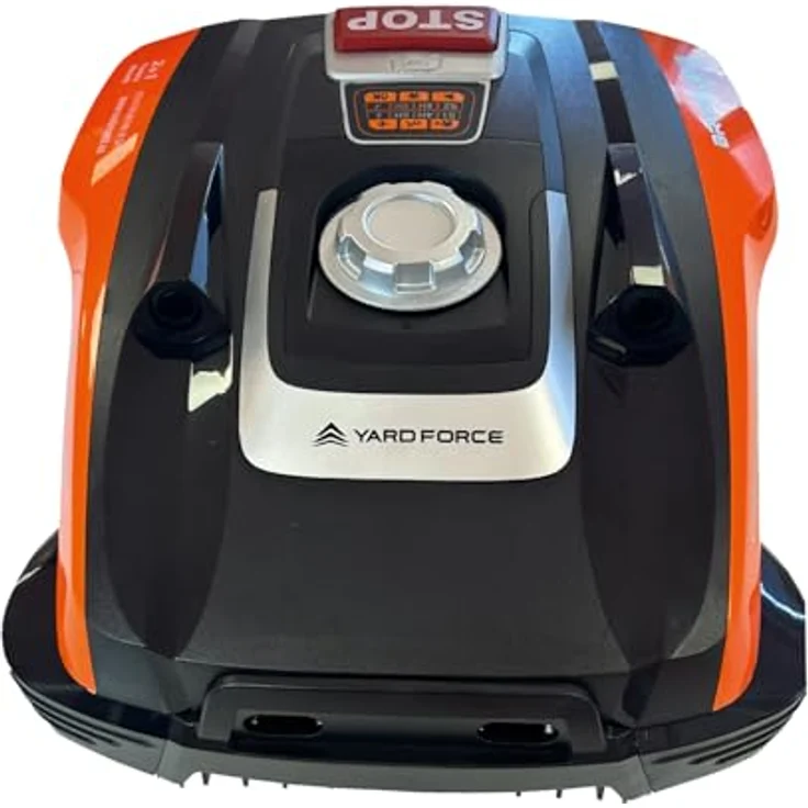 Yardforce Rasenmähroboter Compact 300RBS, für Rasenflächen bis 300 m², 5-stufige Schnitthöhenverstellung, Bluetooth-Steuerung, mulcht und schützt in Mähroboter-Garage orange-schwarz – Bild 1