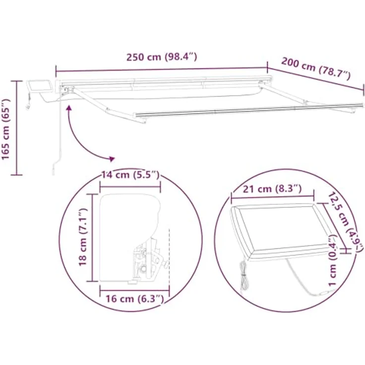 vidaXL Manueller Markisenrahmen mit LEDs, 2,5 x 2 m, pulverbeschichteter Aluminiumrahmen, grün und weiß, wetterfester Polyesterstoff – Bild 2