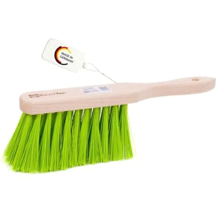 BawiTec Handbesen Eralon-Elaston, 28 cm, mit stabilen Holzgriff, neongrüne Kunststoffborsten, ideal für Garten und Gewerbe
