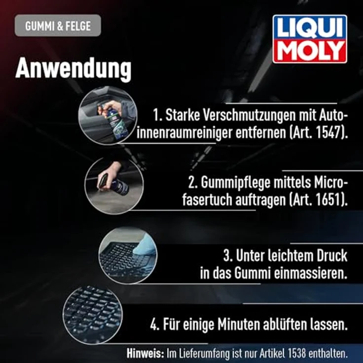 Liqui Moly Gummipflege Auto-Reinigungsmittel, für Gummimatten und Reifen, verleiht seidenmatten Glanz, 1-Stück – Bild 5