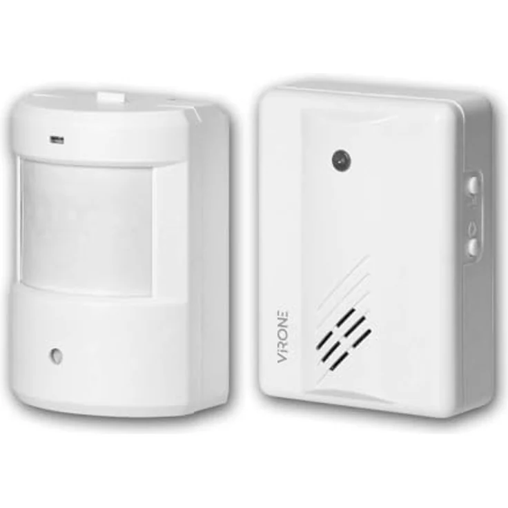 Virone Drahtloser PIR-Sensor mit 32 einstellbaren Klingeltönen, Lautstärkeregelung, 140° Erfassungswinkel, batteriebetrieben – Bild 1