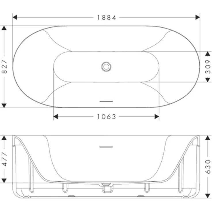 hansgrohe AXOR Suite Badewanne freistehend, 1900x850x630mm, SolidSurface in Mattweiss, für 2 Personen, 190 Liter, mit Push-Open-Ablaufgarnitur – Bild 2