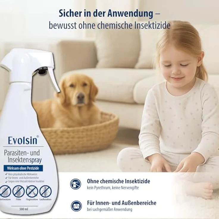 Evolsin Insektenspray Parasiten- und Insektenspray, Ohne Insektizide, 500 ml, Für Innen & Außen, Wasserbasierte Formel, geruchsneutral – Bild 6