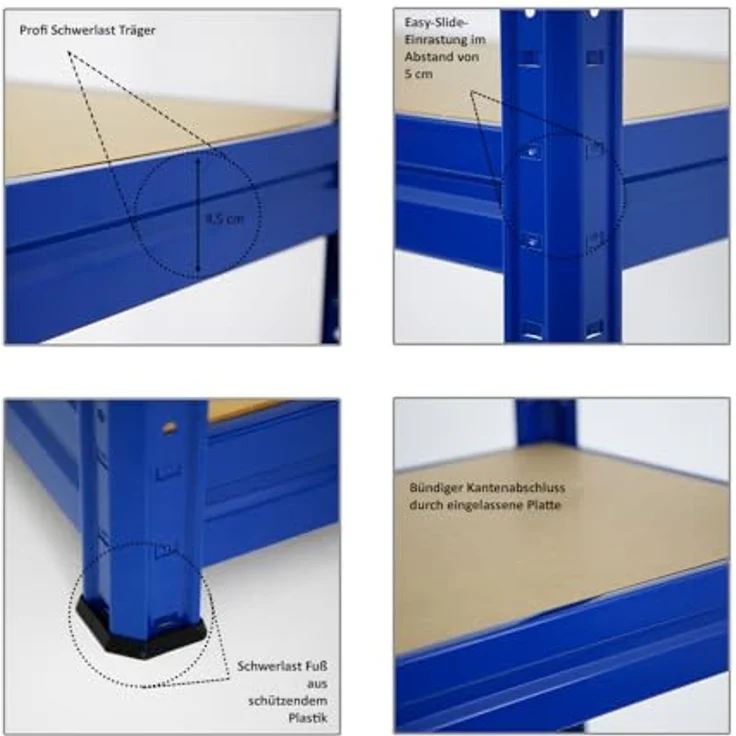 PROREGAL Schwerlastregal Dino Extra Breit 180x160x60 cm Fachlast 600kg Blau, Lagerregal mit robuster Stahlkonstruktion, flexibler Anpassung und einfachem Aufbau – Bild 4