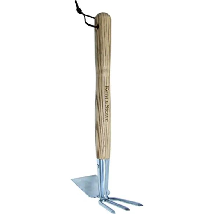 Kent & Stowe Doppelhacke – Gartenhacke aus Edelstahl, zum Belüften von Böden, Unkrautjäter mit Stiel aus Eschenholz, Länge: 37 cm
