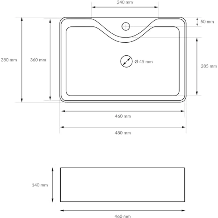 ecd germany Waschbecken Quadratischform ohne Überlauf 480x380x140 mm Weiß aus Keramik – Bild 8