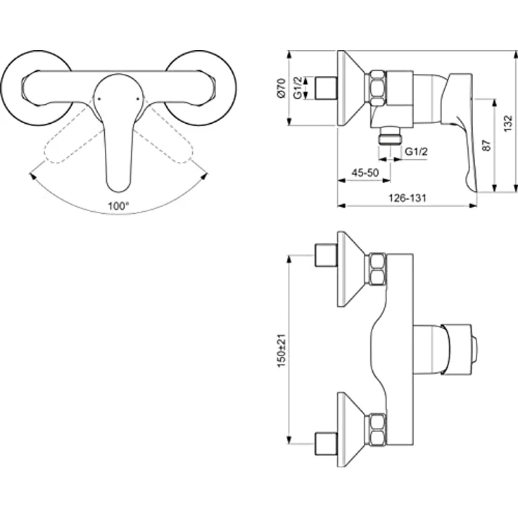 Ideal Standard BC488AA Alpha Brausearmatur Aufputz, mit Heißwassertemperaturbegrenzer, High-Performance Keramik-Kartusche und ECO-Funktion – Bild 4