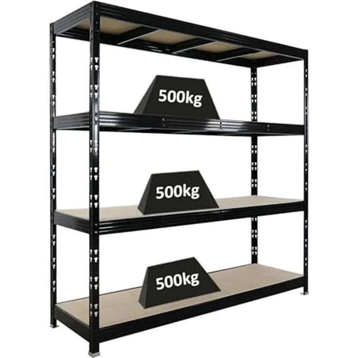 PROREGAL Rhino EXTRA BREIT, Schwerlastregal schwarz mit 500 kg Fachlast, HxBxT 200x200x60cm, 4 höhenverstellbare 16mm Spanplatten-Ebenen, robustes Garagen- und Lagerregal