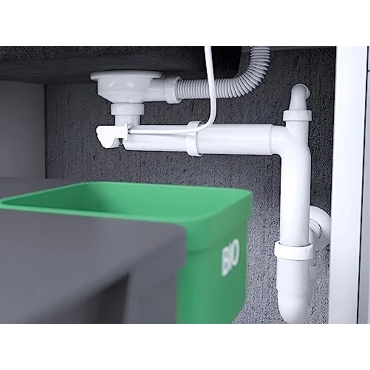 KOLMAN Granitspüle Tau Spülbecken Einzelbecken mit Space Saving Siphon, Beige, 50x90 cm – Bild 2