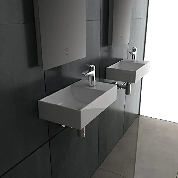 Alpenberger Keramik Waschbecken Klein Gäste WC Lösung | Mini Handwaschbecken | Designer Wandwaschbecken | Kleiner Waschplatz zur Wandaufhängung | Badwaschtisch 45 cm Breit | Pflegeleichtes Becken – Bild 4