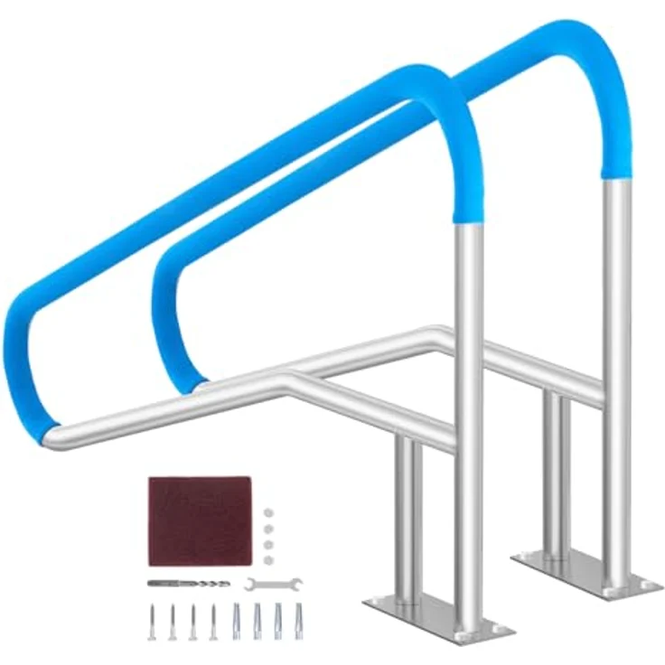 VEVOR Pool Handlauf, 2 Stück, 1395 x 810 x 100 mm, Edelstahl mit Grundplatte für Innen-/Außenpools, rostfreier Haltegriff, silberweiß – Bild 1
