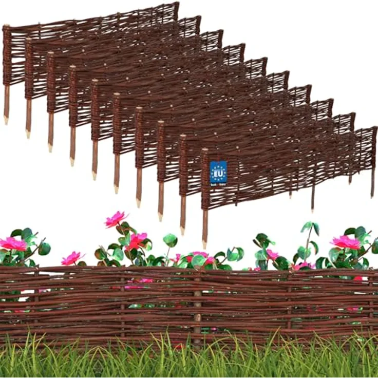 KOTARBAU® Beetbegrenzung Weidenzaun 10er Set, 120 x 20 cm, Braun, Wetterbeständig, Flexible Beeteinfassung zum Stecken