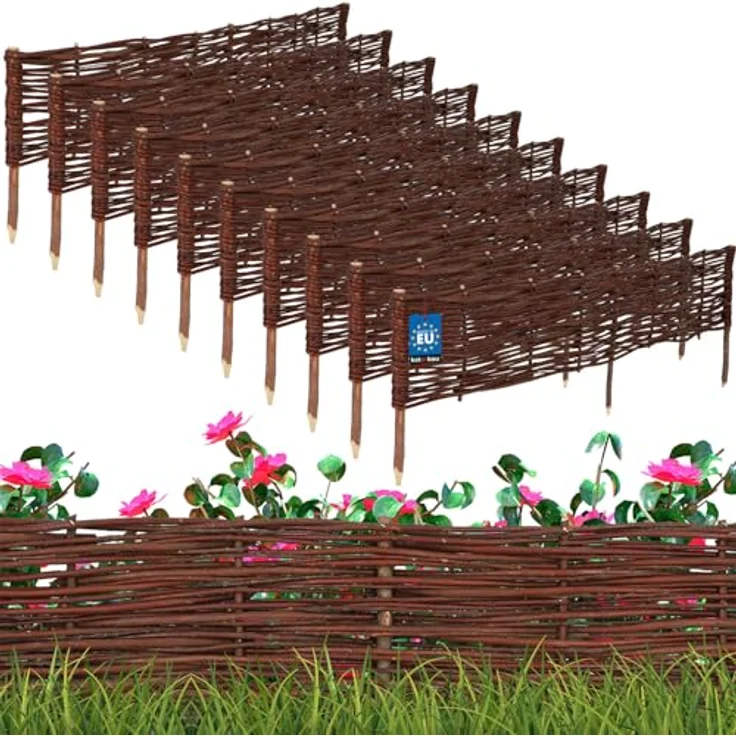 KOTARBAU® Beetbegrenzung Weidenzaun 10er Set, 120 x 20 cm, Braun, Wetterbeständig, Flexible Beeteinfassung zum Stecken – Bild 1