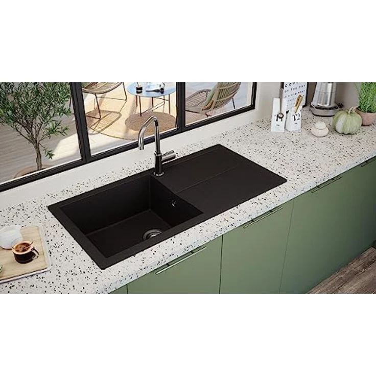 Einbauspüle Küchenspüle Spüle Granit Mineralite 100 x 50 cm Schwarz Respekta – Bild 2