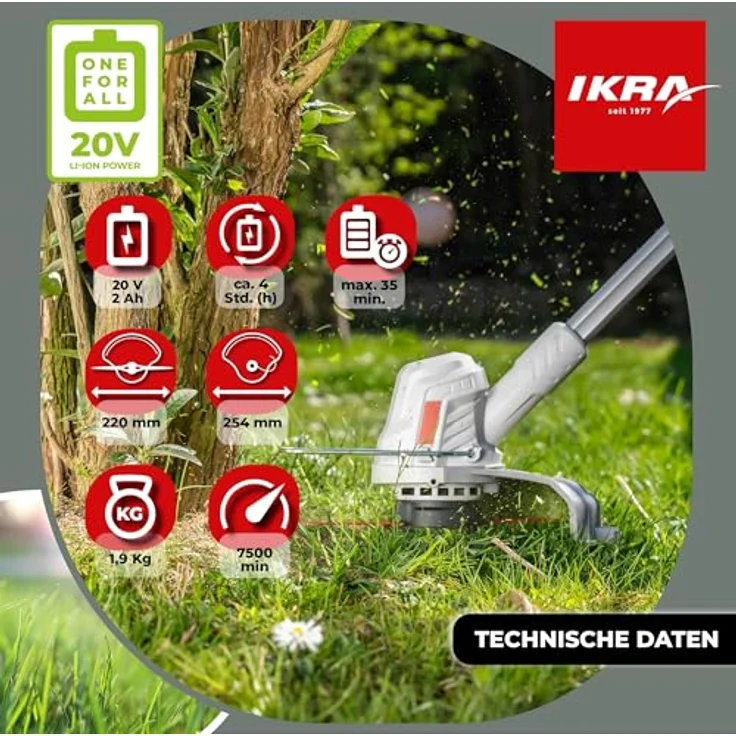 ikra GmbH Akku-Rasentrimmer IART 2025, 22 cm Messer, 25,4 cm Faden, 20V Akku mit Twin-Schneidsystem 2-in-1 – Bild 5