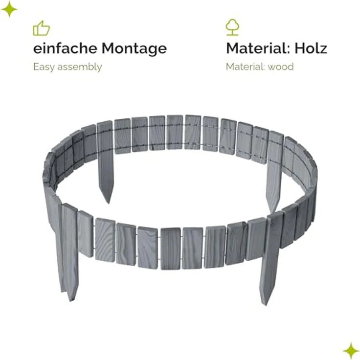 Garronda Beeteinfassung Holz Rollzaun, imprägniert, 10 cm x 200 cm, flexibler Gartenzaun in Grau für Rasenkante und Umzäunung – Bild 3