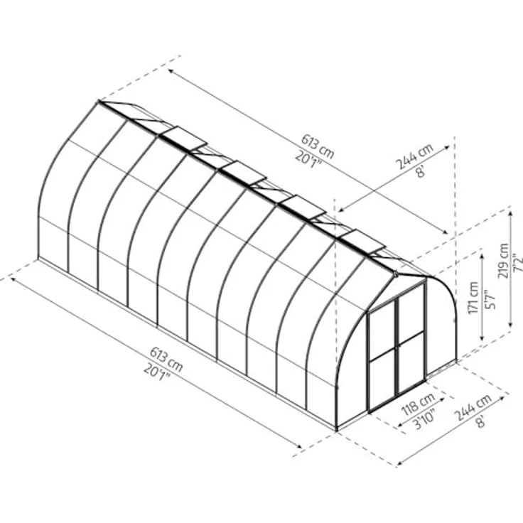 Palram - Canopia Aluminiumgewächshaus Bella 820 SparSet Silber 601x244x219 cm, Zwiebelform, Aluminiumrahmen, Polycarbonat-Doppelstegplatten – Bild 2