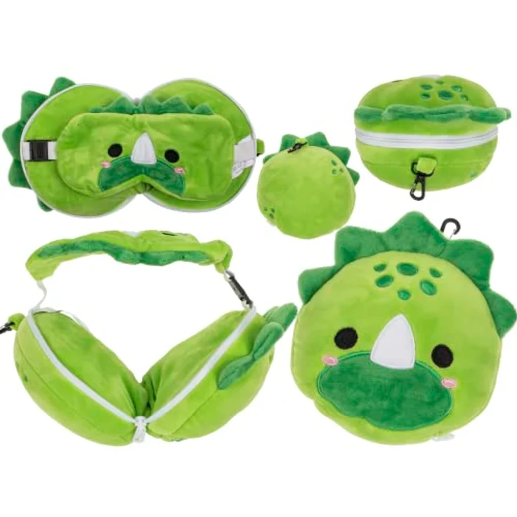 BEMIRO Tierkuscheltier Kissen mit Dinosaurier Schlafmaske - ca. 17 cm, grün – Bild 1