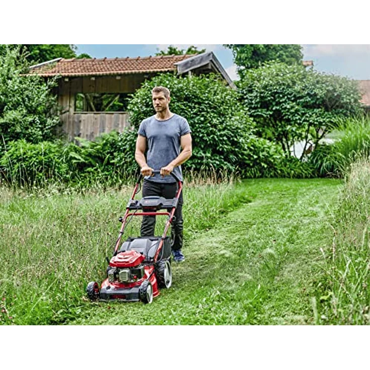 Einhell Benzin-Rasenmäher GC-PM 46 SM HW-E Li (2 kW, 4-Takt-Motor, für bis zu 1400 m², Elektro-Start-Funktion, abschaltbarer Hinterradantrieb, 65 l-Fangsack, inkl. Akku & Ladegerät) – Bild 3