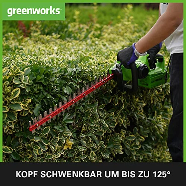 Greenworks Akku-Heckenschere G40HT61K2 (Li-Ion 40 V 61 cm Schnittlänge 27 mm Zahnabstand 3000 Schnitte-min verstellbarerer Zusatzhandgriff mit 2Ah Akku und Ladegerät) – Bild 5