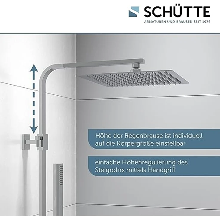 SCHÜTTE 60049 SUMBA Duschsystem Regendusche mit Thermostat und Wandhalterung, 30x30cm Edelstahl Duschkopf, Duschset inkl. Duscharmatur, Duschstange Brause, Chrom – Bild 2