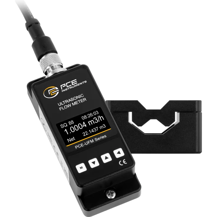 PCE Instruments Durchflussmesser zum Festeinbau PCE-UFM 4, Spannungsbereich von ±0,1 m/s bis ±5 m/s, kompakte Bauweise, OLED Display, 4 ... 20mA Analogausgang, RS485 Schnittstelle, 9 ... 36 V DC, für verschiedene Rohrmaterialien geeignet, IP54, schwarz
