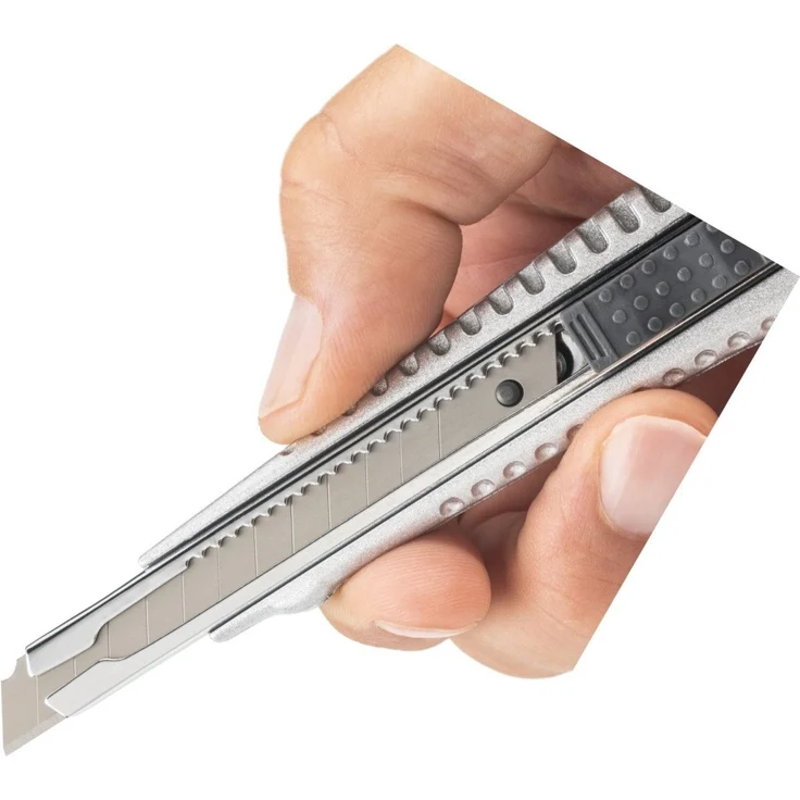 DAHLE Cutter Professional 9mm, Metall-Cutter mit Vollmetallgehäuse und 12 Abrechklingen, silber