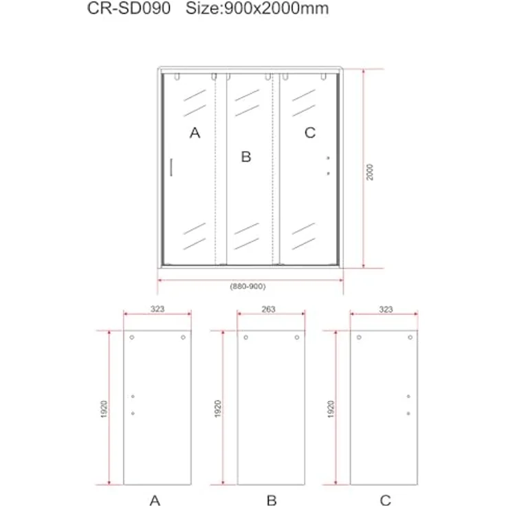 Aloni Dusch-Schiebetür CR-SD090, 90x200 cm, 3-teiliger Einstieg, Chromrahmen, 8 mm Sicherheitsglas – Bild 5