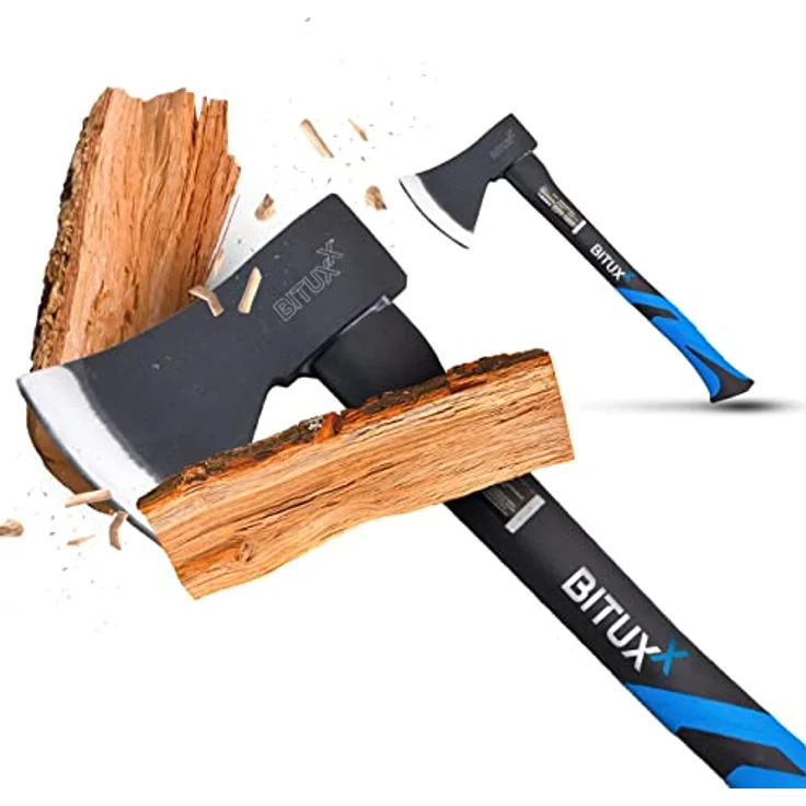 BITUXX Spaltaxt Spaltbeil 1000g, Fiberglas-Stiel mit gummiertem Handgriff und Kohlenstoffstahlkopf für Garten und Wald – Bild 1