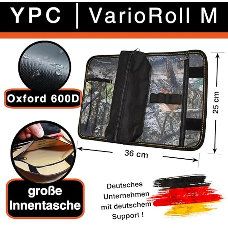 YPC VarioRoll M – Werkzeugrolle 36x25cm, 2 Reißverschlusstaschen, 4 Steckfächer, wasserfestes Oxford 600D Polyester, ideal für Unterwegs – Bild 2