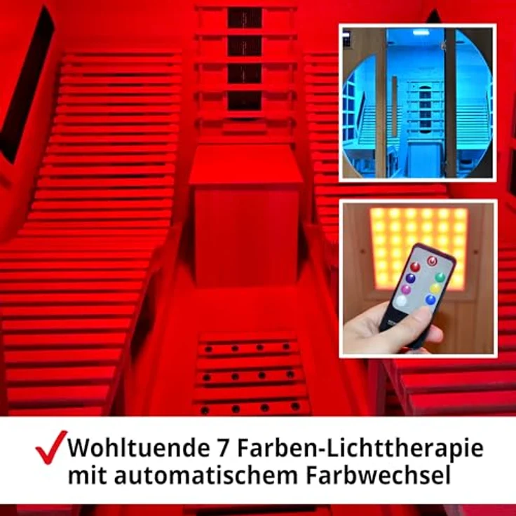 HECHT Infrarot Sauna Fantasy | 12 Heizstrahler, 3450 W, 180 x 180 x 190 cm, mit 2 Liegen, LED-Lichttherapie und Bluetooth – Bild 3