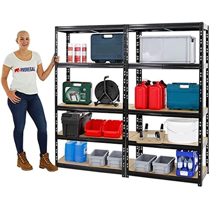 Proregal Schwerlastregal Mega Deal Tiger, 180 x 180 x 45 cm, Traglast pro Boden 265 kg, 5 höhenverstellbare Böden, Schwarz – Bild 3
