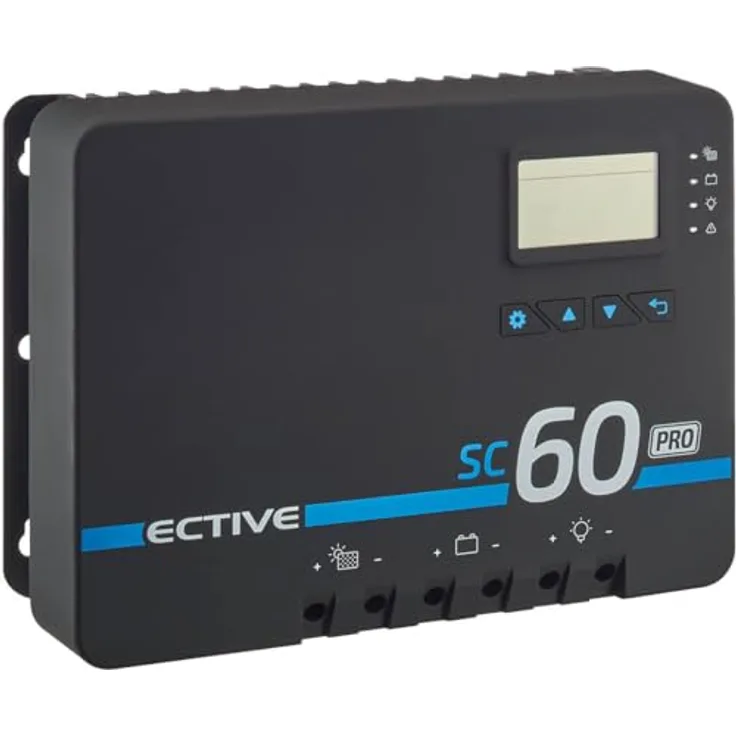 ECTIVE SC60PRO MPPT Laderegler-12V/24V/36V/48V, 60A, 900 /1800/ 2600/3200WP, LCD-Display, Bluetooth, Temperatursensor- Solarregler, Ladegerät Controller, Solarkonverter für Nass, AGM, Gel, LiFePO4 - Effizienter Solar-Laderegler mit breitem Batterietechnologie-Spektrum