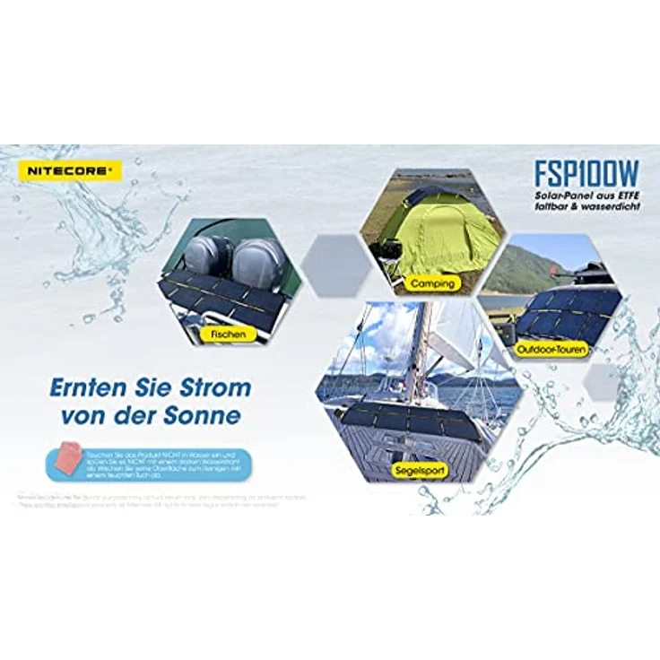 Nitecore FSP100WIPX5, 100W Solarpanel mit faltbarem Design, IPX5 Spritzwasserschutz, 2.60 kg – Bild 6