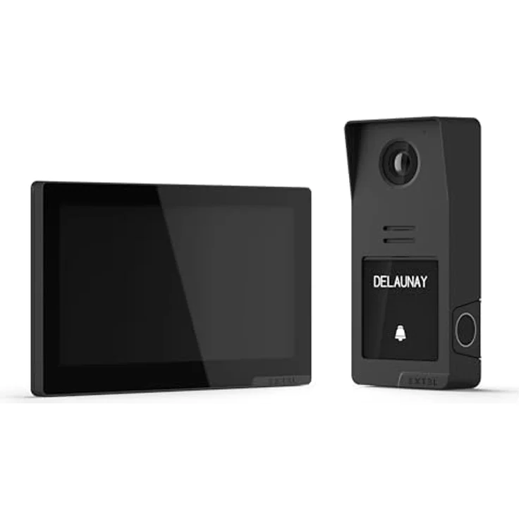 Extel Video-Türsprechanlage Dgital Connect, 7-Zoll-Touchscreen mit 2-Draht-Technik, schwarz, mit Fingerabdruck- und QR-Code-Zugriff – Bild 1
