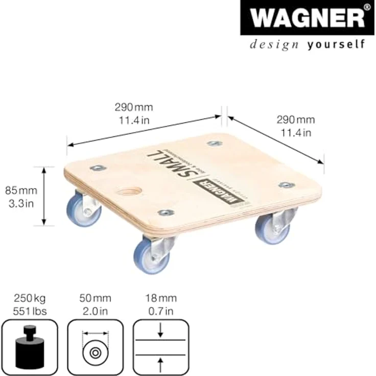 Transportroller aus Multiplexplatte, quadratisch, VE 2 Stk, Räder mit - Wagner – Bild 3