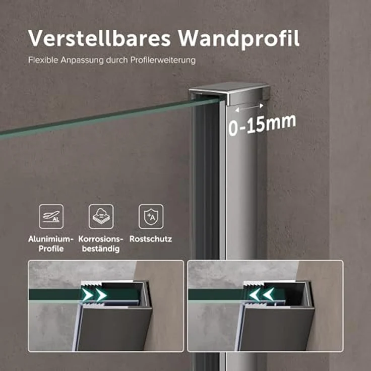 doporro Walk-in-Dusche Duschwand für Dusche Duschkabine Duschabtrennung 10mm ESG NANO, Einscheibensicherheitsglas, rechteckig, Klarglas, Edelstahl Stabilisatoren, variabler Wandabstand 70-120 cm – Bild 2