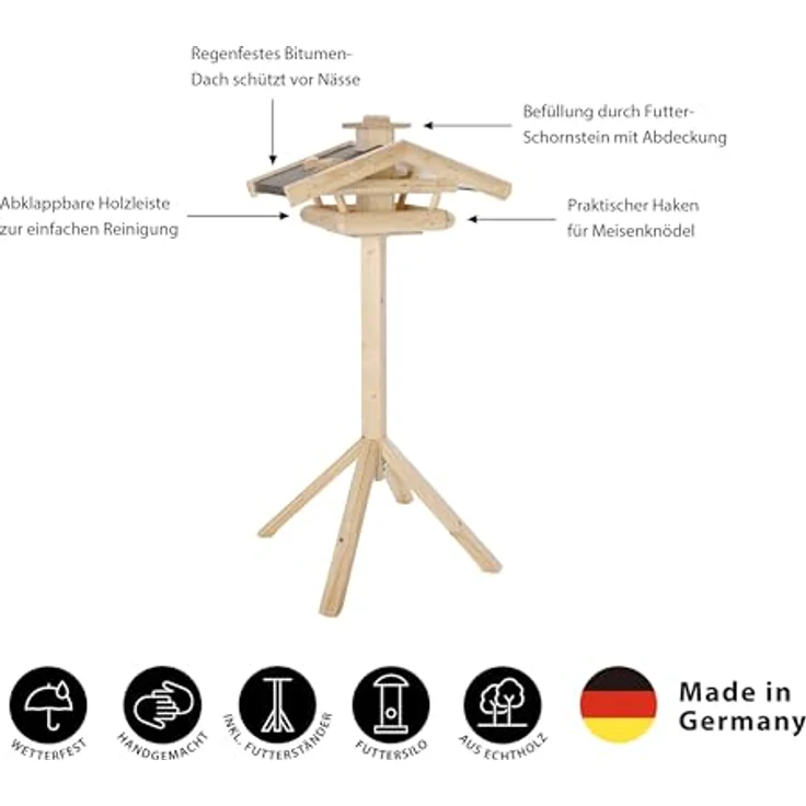 Dehner Natura Wildvogel-Futterhaus Watzmann, inkl. Ständer Alpstein, 133 x 40 x 55 cm, handgefertigt aus Fichtenholz, naturbelassen – Bild 2
