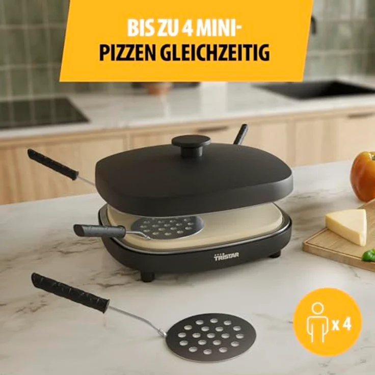 Tristar PZ-9174, Pizza Family 4 Mini-Pizzamaker für 4, PFAS-frei, mit automatischer Temperaturregelung und keramischer Antihaftbeschichtung – Bild 4