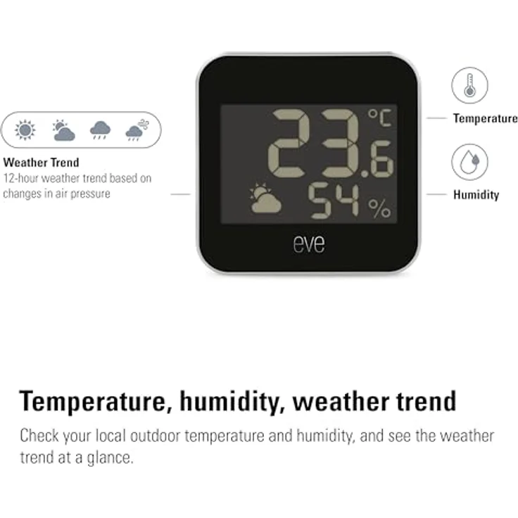 Eve Weather (Matter), Wetterstation zur Temperatur- und Luftfeuchtigkeitsmessung, Schwarz/Silber – Bild 5