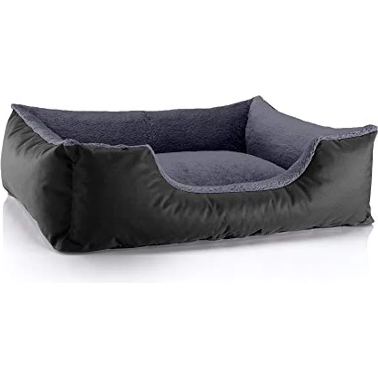 BedDog Hundebett TEDDY, Hundesofa aus Cordura und Microfaser-Velours, waschbares Hundebett mit Rand, Hundekissen vier-eckig, Größe L, schwarz-grau – Bild 1