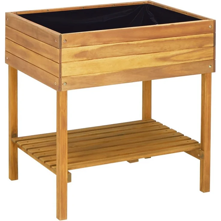vidaXL Hochkübel, Pflanzkübel 78,5 x 58,5 x 78,5 cm aus massivem Akazienholz, naturfarben mit PVC-Folie und Ablageboden