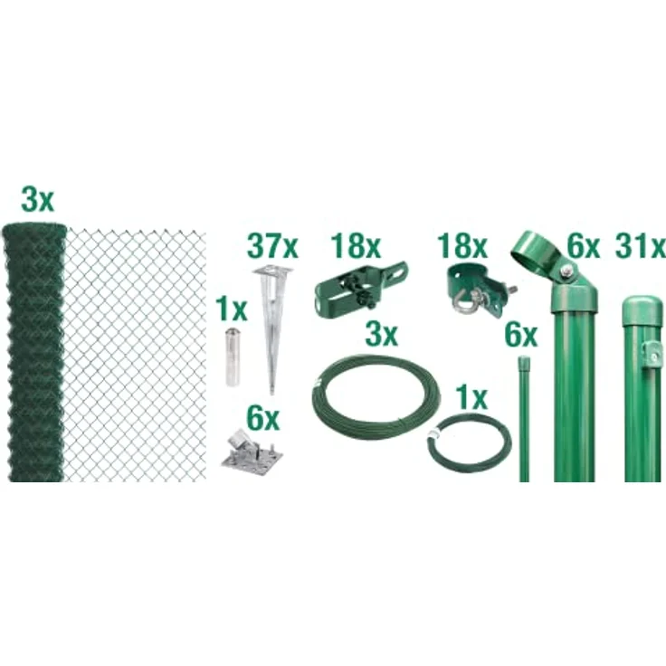 Alberts 633165 Maschendrahtzaun Komplettset, 75 m lang, 80 cm hoch, grün, mit Einschlagbodenhülse – Bild 2