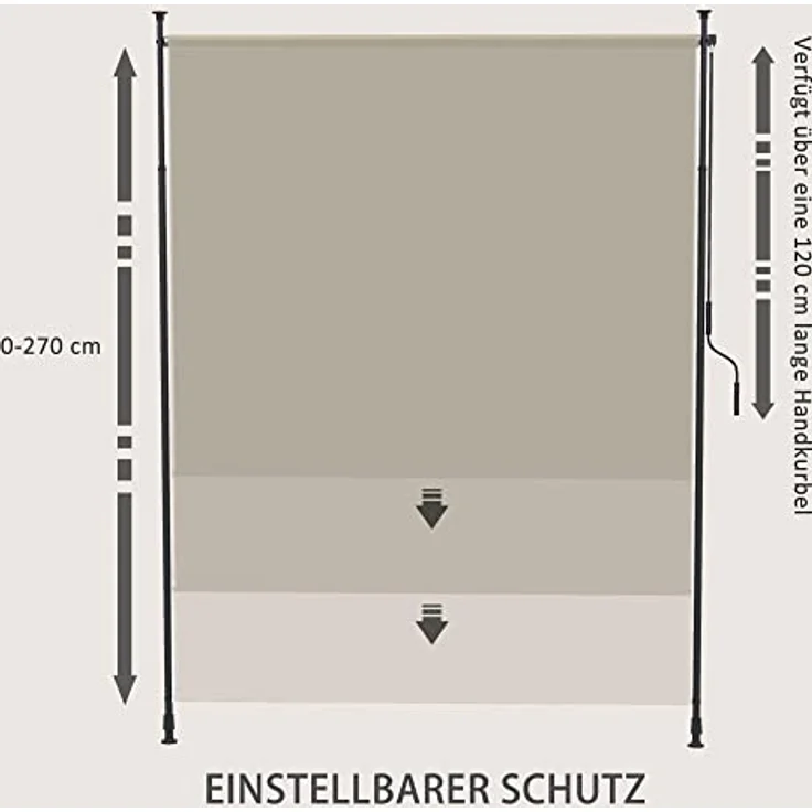 Outsunny Senkrechtmarkise, 200 x 215-305 cm Vertikalmarkise, Einziehbares Sonnenschutz, Verstellbare Seitenmarkise, Windschutz für Balkon, Terrasse, Garten, Alu, Sand – Bild 5