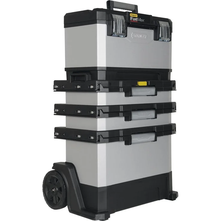 Stanley Fatmax Werkzeugkoffer, rollende Werkstatt mit Schubladensystem, schwarz-grau, 4 Teile, 56,8 x 38,9 x 89,3 cm
