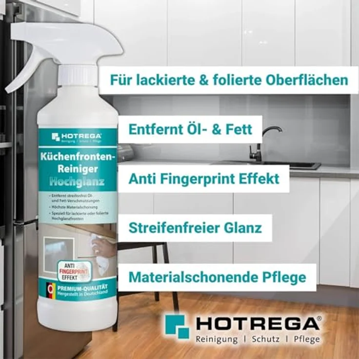 HOTREGA® Küchenfronten Reiniger, Hochglanz Küchenreinigung mit Anti-Fingerprint Effekt, 500ml – Bild 3