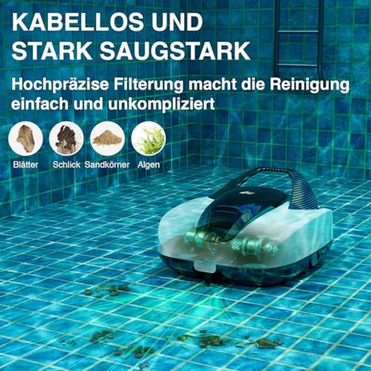 AGT Akku-Poolsauger PRR-85, kabelloser Poolreiniger-Roboter mit bis zu 100 Min. Laufzeit für Pools bis 85 m², IPX8 wasserdicht – Bild 3